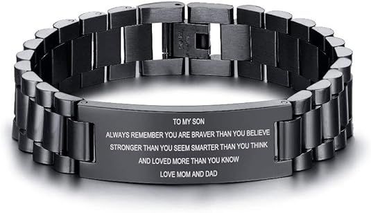 Stainless Steel To My Son Love Mom Courage Inpsirational Wristband Bracelets, Birthday Gifts to S... | Amazon (US)