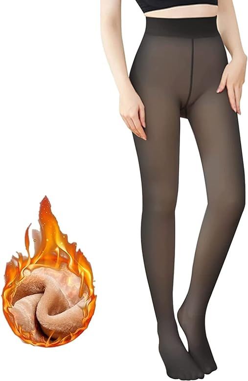 Women Winter Tights Fake Fleece Tights Opaque Fleece lined Leggings Fake Transparent Thermal Pant... | Amazon (US)