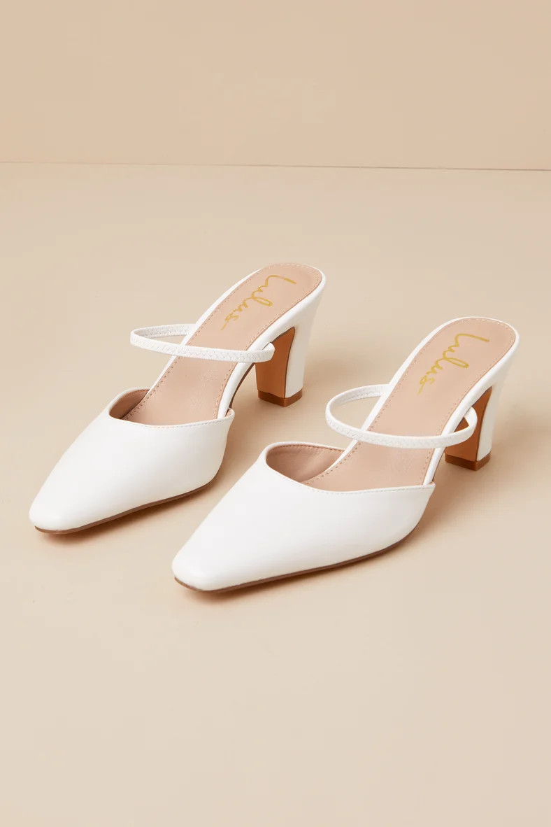 Eulalie White Squared-Toe Mule Pumps | Lulus