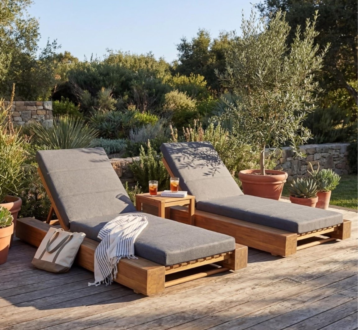 Pre-orders are open now! 🏖️ This unreleased chaise lounge set is already giving luxury resort poolside vibes. The teak wood finish, plush gray cushions, and adjustable backrests create the perfect setup for tanning, poolside lounging, reading outside, and relaxing summer afternoons. Timeless, elevated, and beautifully designed, these loungers look like something you'd find at a high-end coastal resort. 

If you're planning a backyard refresh this season, I'd secure these now before pre-order inventory is gone. ✨

#LTKSeasonal #LTKHome #LTKSwim