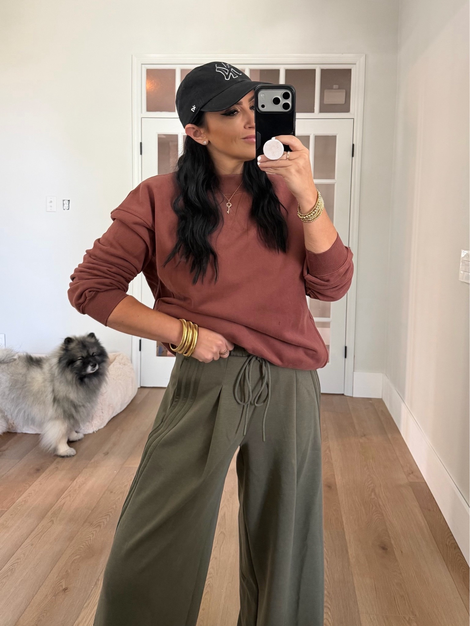 Women Cotton Mock Neck Sweatshirt. Adidas wide leg pants