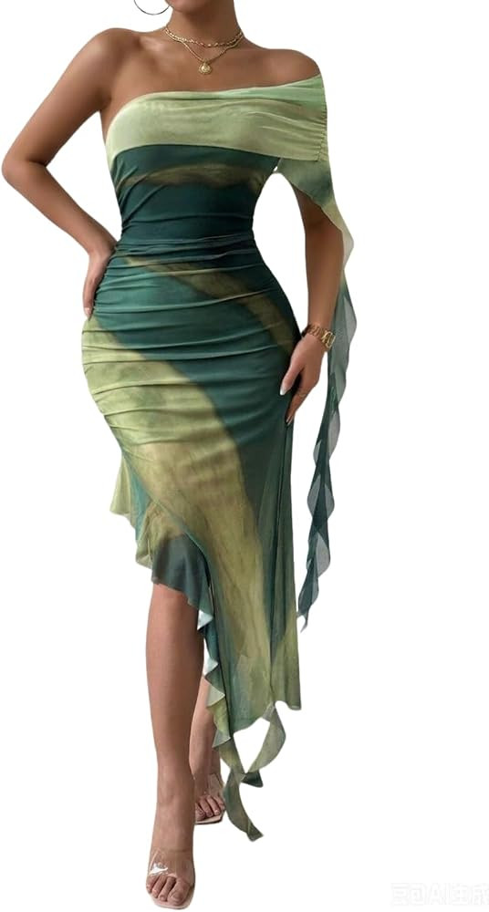 LIGHT DOT Women's Printed One Shoulder Dress Sleeveless Bodycon Midi Mesh Layered Tassel Cocktail... | Amazon (US)