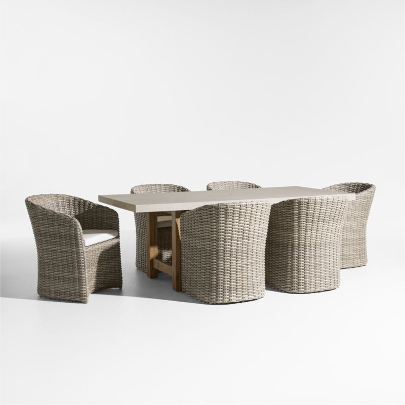 Abaco 84" Grey Wood Outdoor Dining Set with Natural Sunbrella Cushions | Crate & Barrel | Crate & Barrel