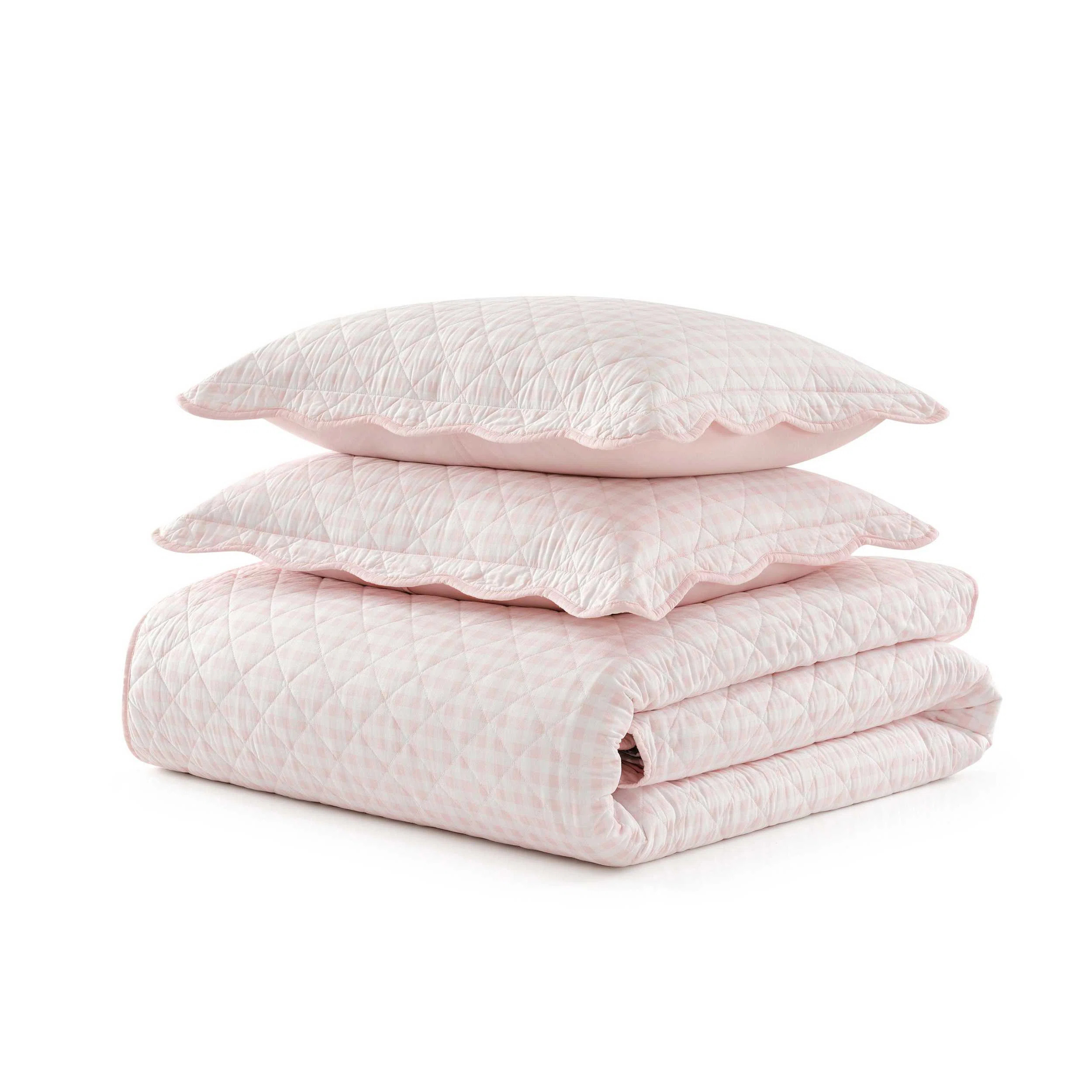 Martha Stewart Olivia Gingham Cotton Reversible Blue Quilt Set | Wayfair North America