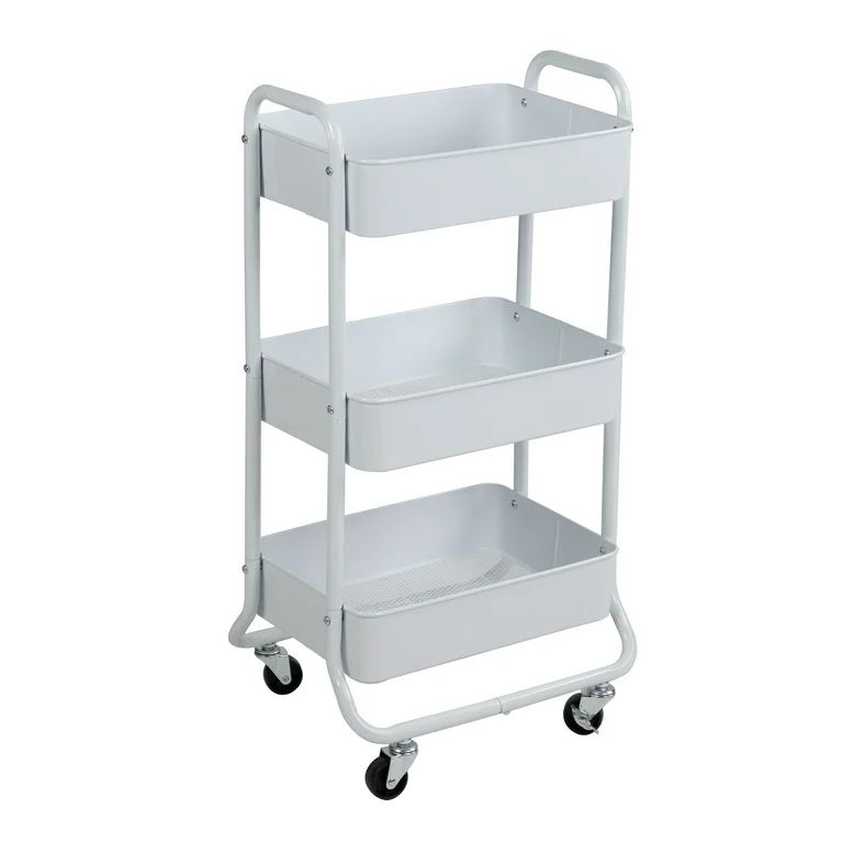 Mainstays 3 Tier Metal Utility Cart, Arctic White, Laundry Baskets, Easy Rolling, Adult and Child | Walmart (US)