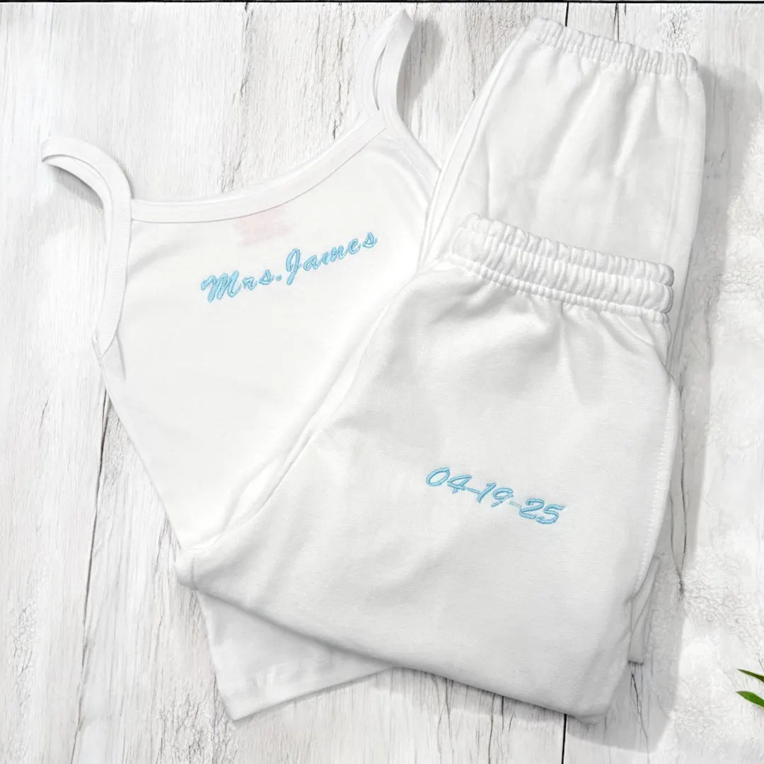 Bride Embroidered Tank and Sweatpants Set, Bride Tank Top Set, Getting Ready Outfit for Bride, Ba... | Etsy (US)