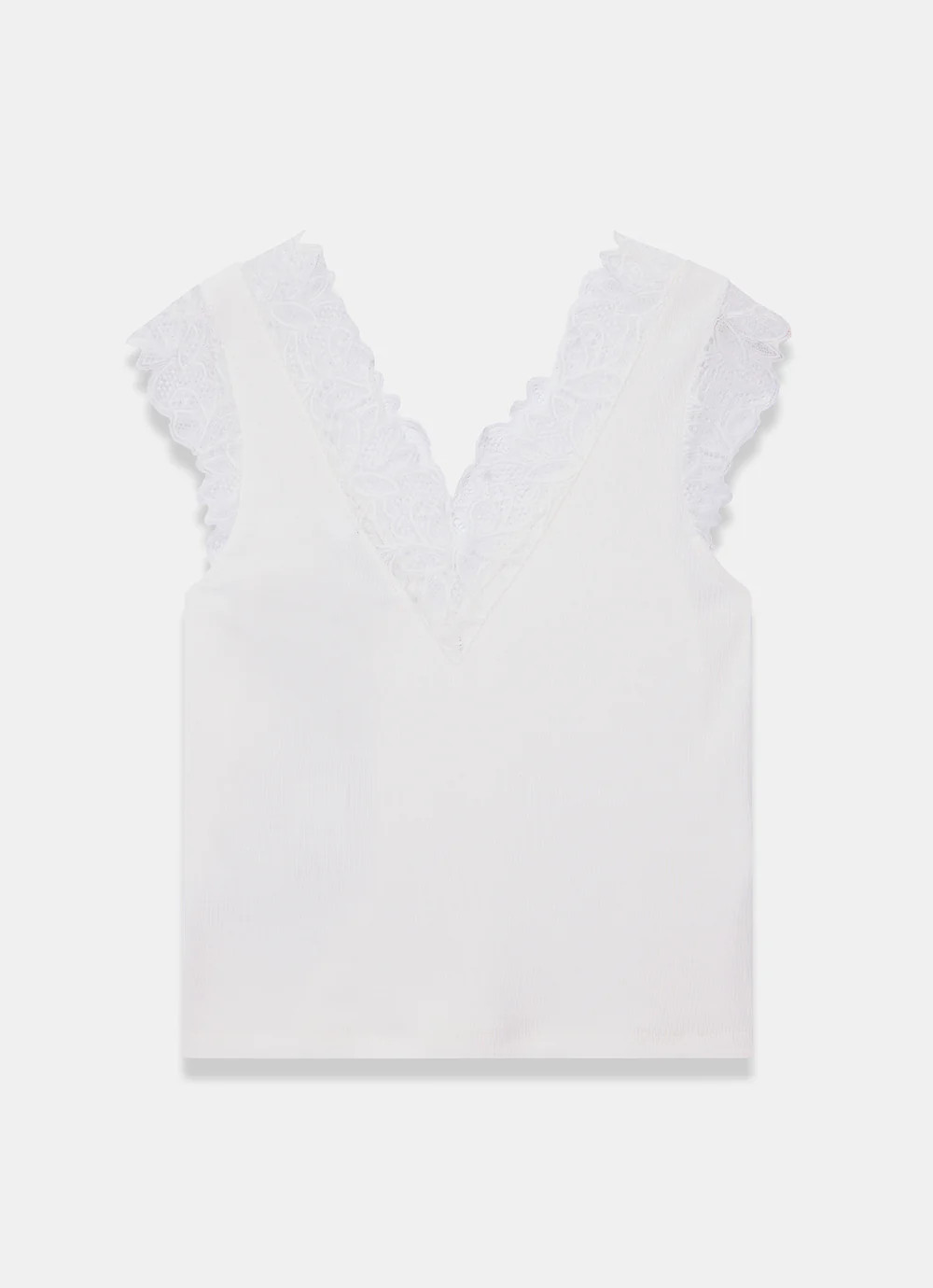 White Cotton Blend Lace Detail Top | Mint Velvet