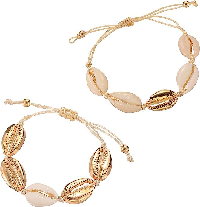 SOFTONES 2Pcs Beach Shell Bracelet Anklet Set for Women Girls Summer Handmade Bracelets Ankle Bra... | Amazon (US)
