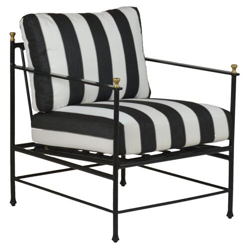 Frances Lounge Chair, Black/White Cabana | One Kings Lane
