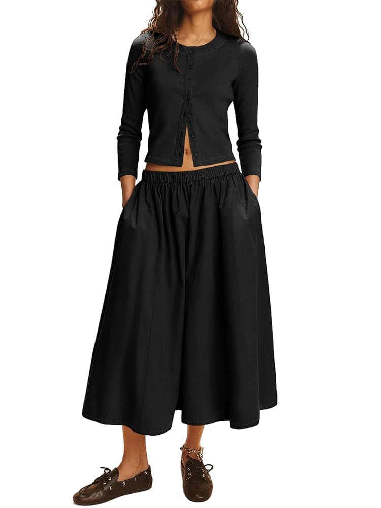 Tankaneo Womens 2 Piece Skirt Sets 3/4 Sleeve Knit Tops Elastic Waist Midi Skirt Outfits Casual M... | Amazon (US)