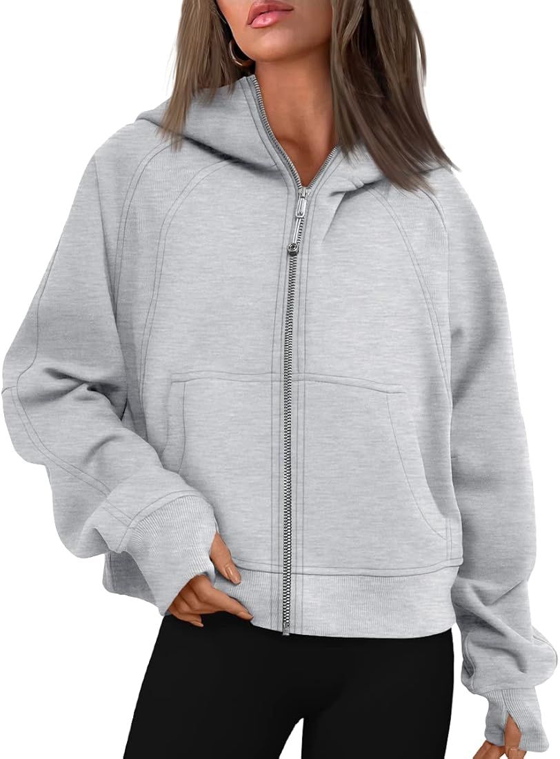 Trendy Queen Womens Zip Up Cropped Hoodies Fleece Full Zipper Sweatshirts Pullover Winter Clothes... | Amazon (US)