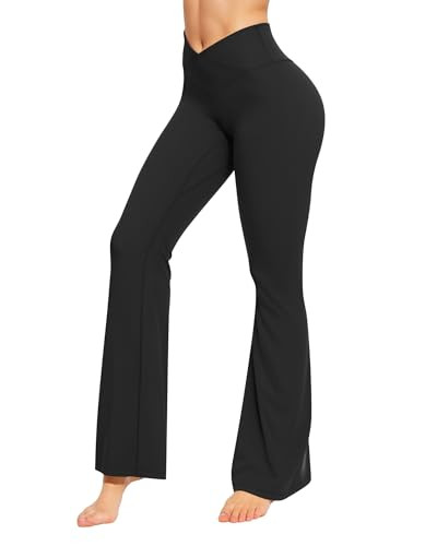 CLOZOZ Yoga Womens Butterleisure V Crossover Flare Leggings High Waisted Gym Dress Bootcut Yoga Pants Black Small | Amazon (US)