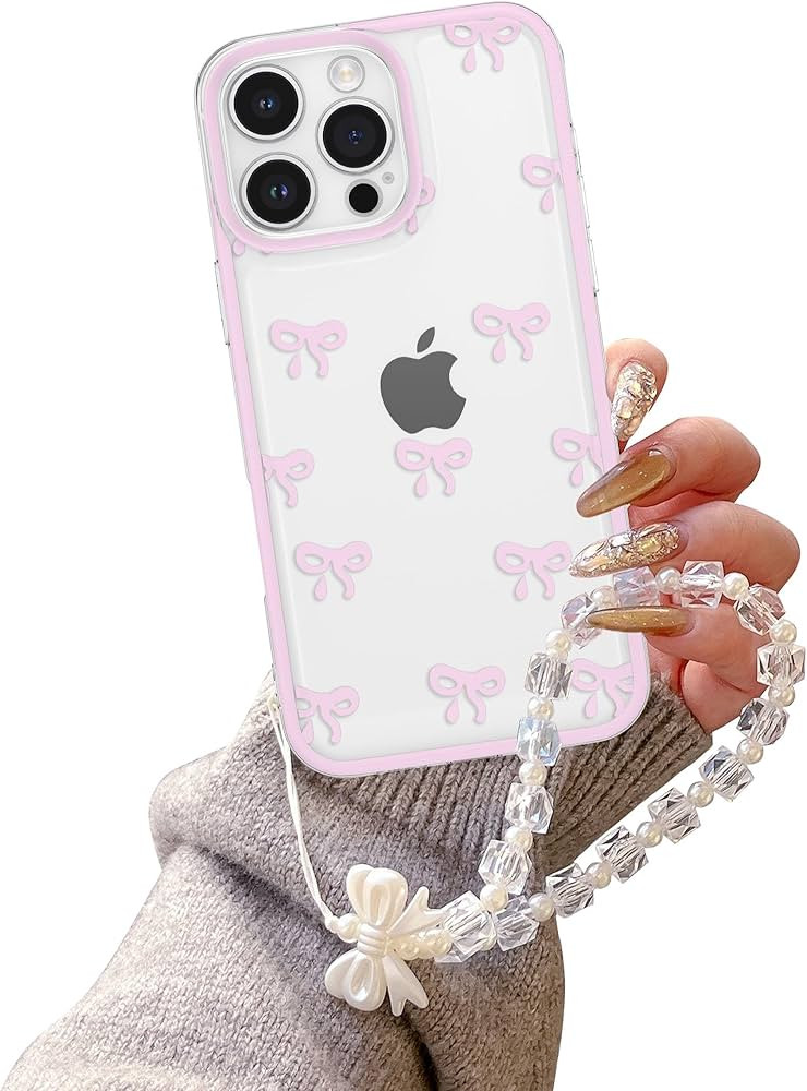 EYZUTAK Case for iPhone 13 Pro Max, Clear Cute Ribbon Bowknot Aesthetic Phone Case with Charm Bra... | Amazon (US)