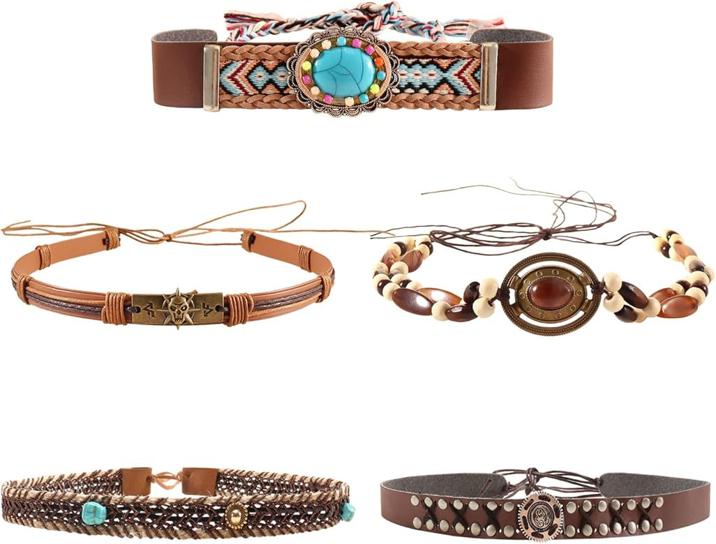 Homiton 5Pcs Cowboy Hat Band Replacement Handmade Ethnic Western Hat Belts for Straw Felt Fedora ... | Amazon (US)