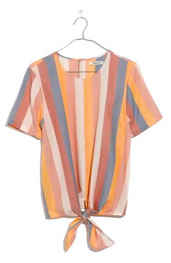 Women's Madewell Sherbet Stripe Button Back Tie Tee, Size XX-Large - Pink | Nordstrom