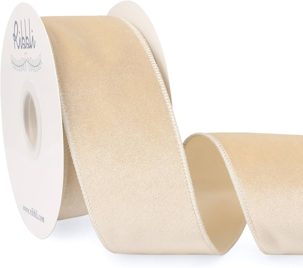 Ribbli Ivory Velvet Wired Ribbon 2.5 Inch Velvet with Satin Christmas Ribbon for Gift Wrapping Ch... | Amazon (US)