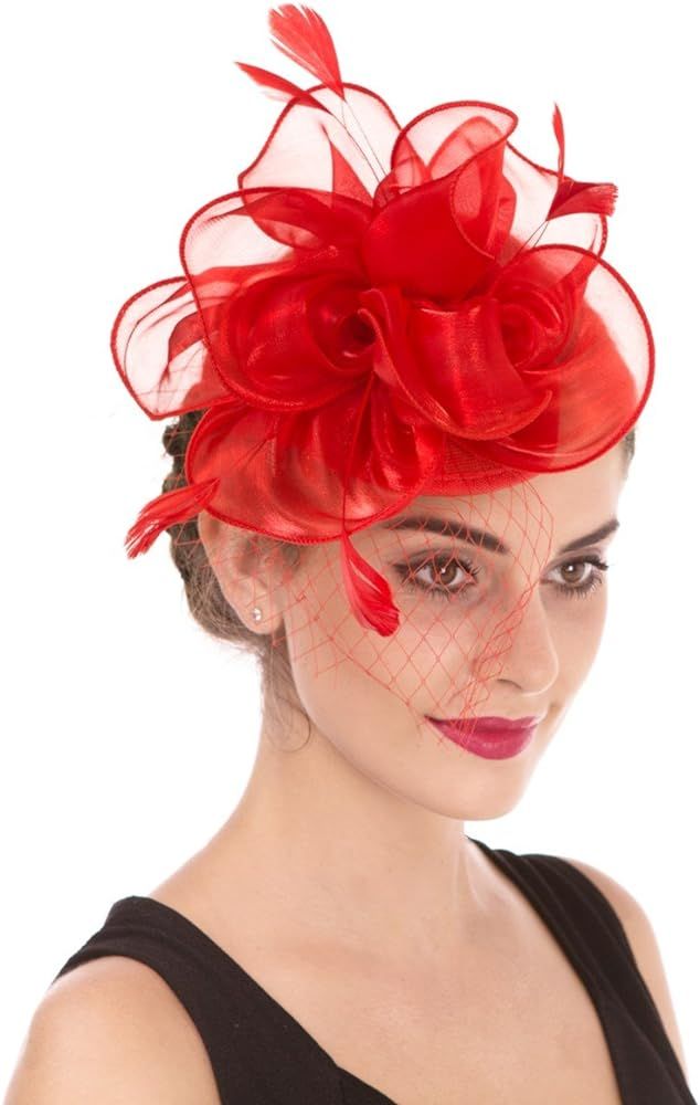 SAFERIN Fascinators Hat Sinamay Flower Mesh Feathers on a Headband and a Clip Tea Party Headwear for | Amazon (US)