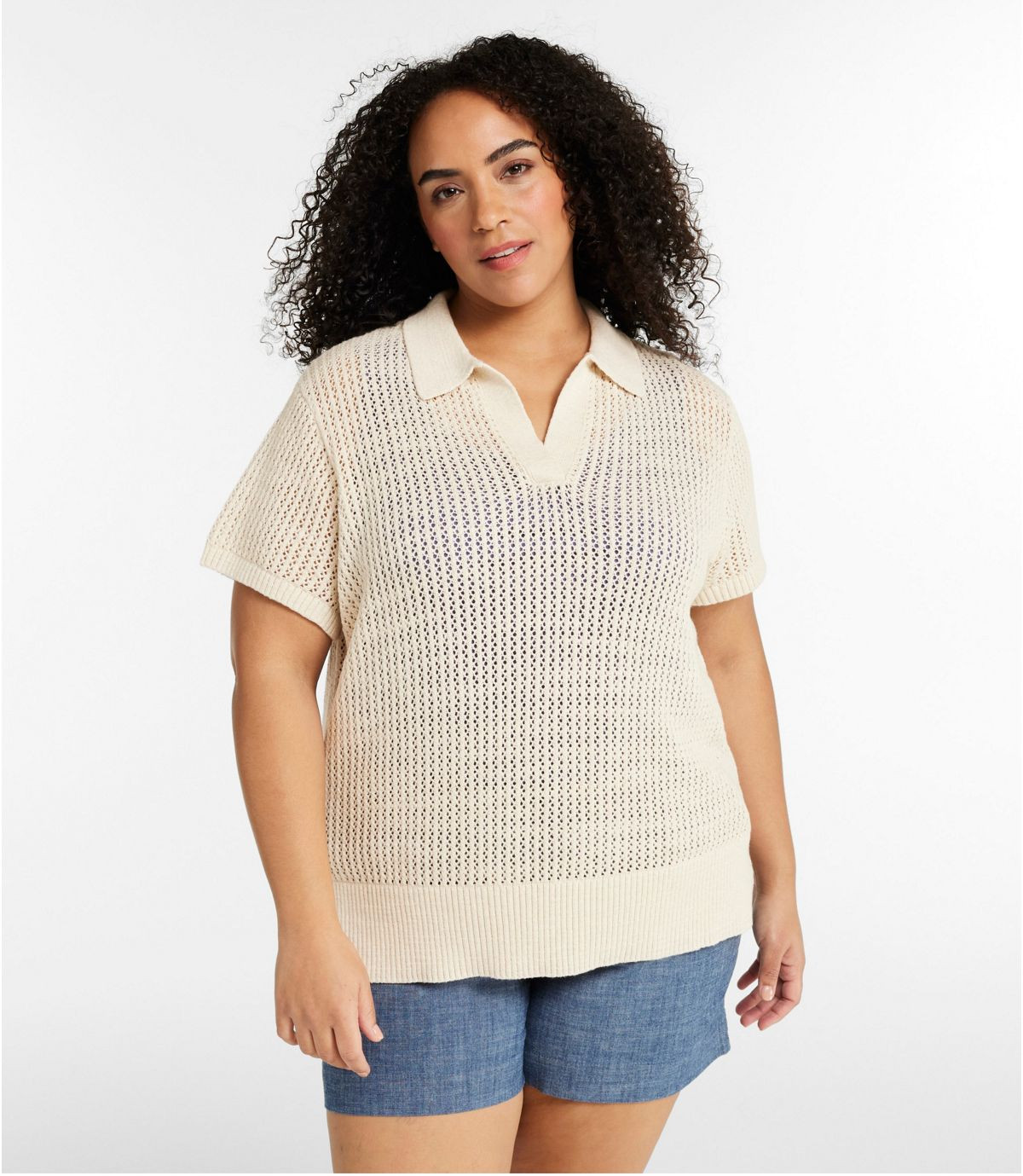 Women's Organic Cotton Slub Pointelle Sweater, Polo | L.L. Bean