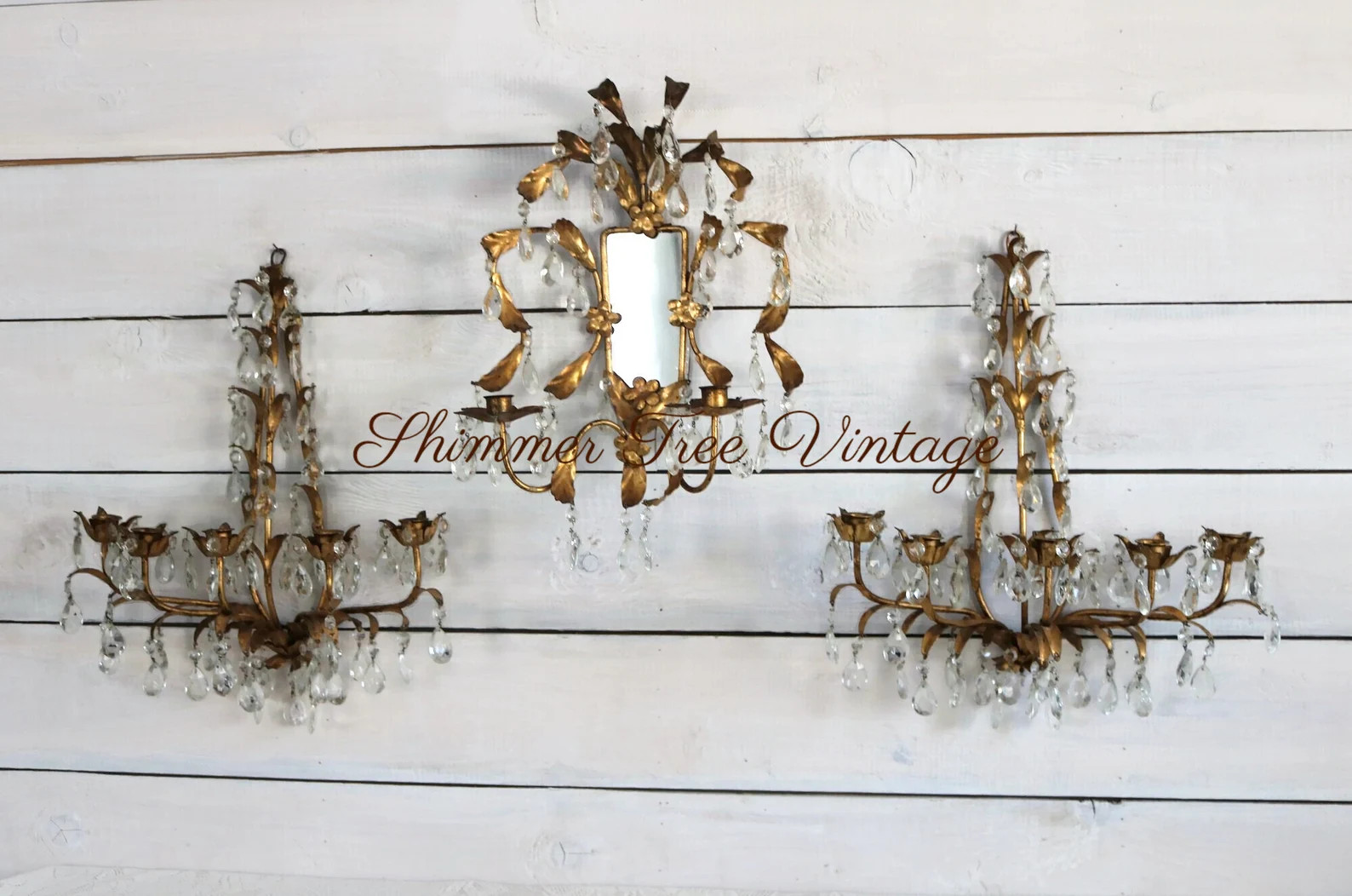 Antique Italian Gold Gilt Bronze and Crystal Candelabra and Mirror Wall Sconces, 1700 1800 Edward... | Etsy (US)