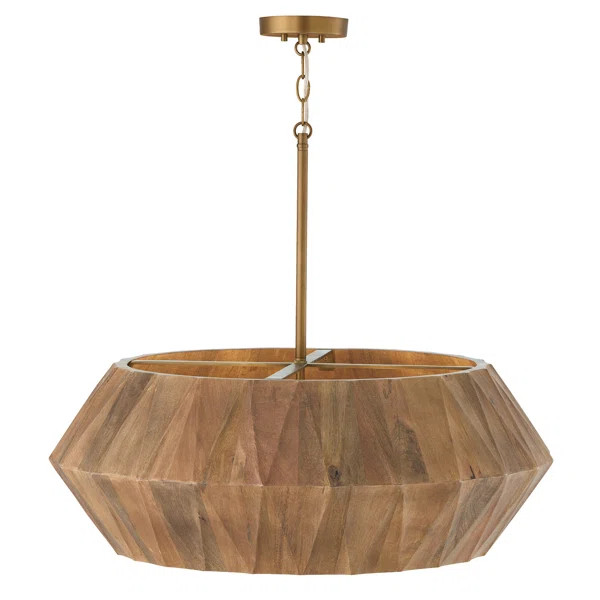 29" W x 11" H 6-Light Pendant in Hand-distressed Patinaed Brass and Handcrafted Mango Wood | Wayfair North America