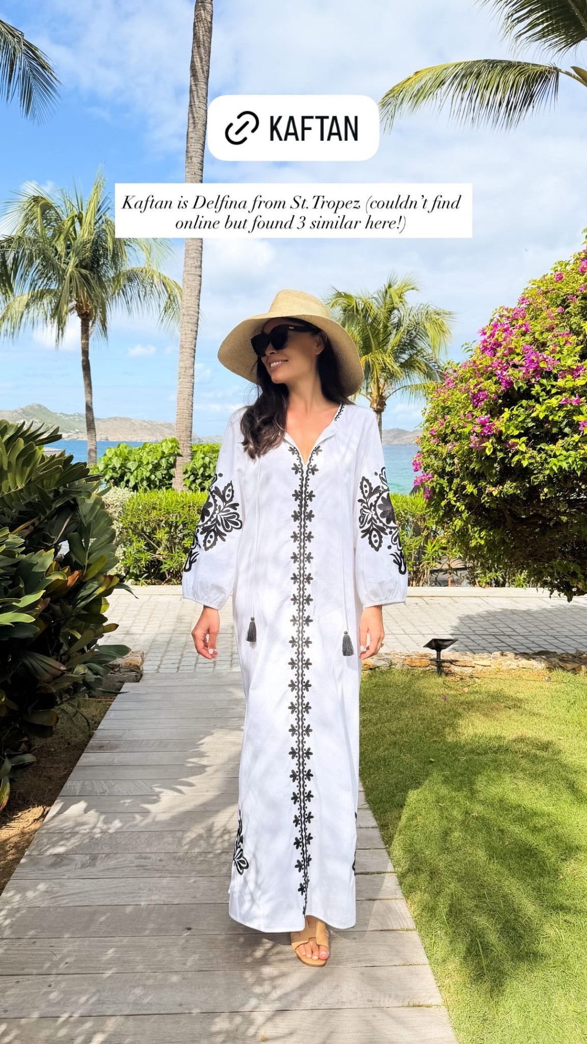 Kaftan is Delfina from St.Tropez (couldn’t find online but found 3 similar here!)