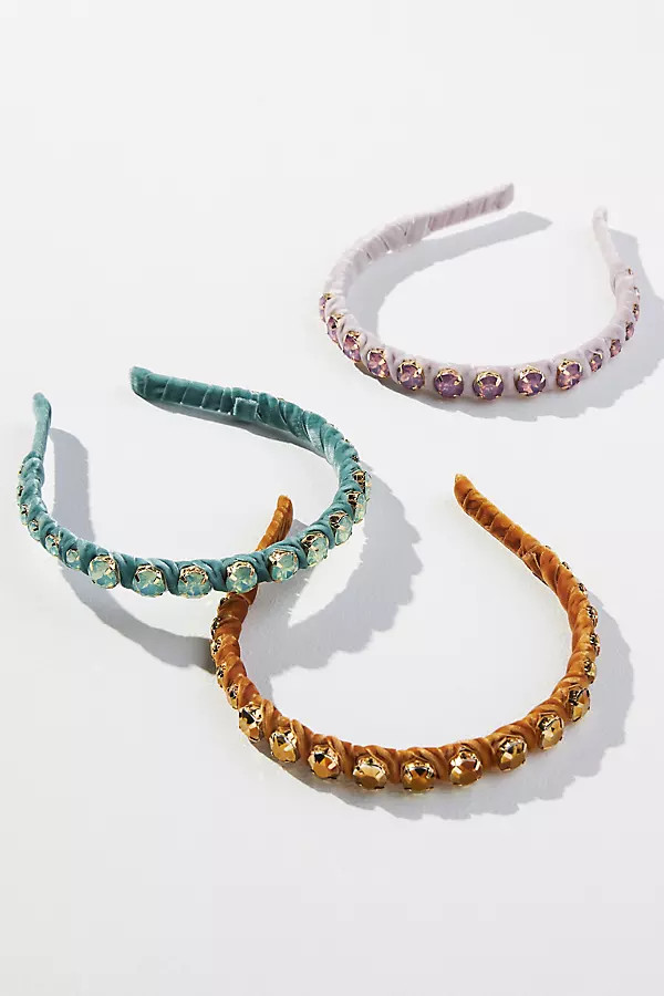 Crystal and Velvet Headband By By Anthropologie in Green | Anthropologie (US)
