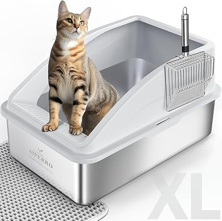 Stainless Steel Litter Box | XL Enclosed Cat Litter Box with Lid for Big Cats | High Sided, Anti-... | Amazon (US)