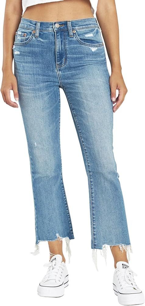 DAZE Women's Shy Girl High Rise Crop Flare Denim Jeans with Frayed Hem | Amazon (US)