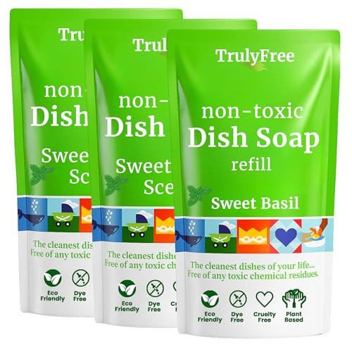 Truly Free Non Toxic Dish Soap | Natural Concentrated Dishwashing Liquid - Sweet Basil Scent | Non Toxic Organic Plant-Based Dish Soap | Family Safe - Eco-Friendly Formula | 16 fl oz | Amazon (US)
