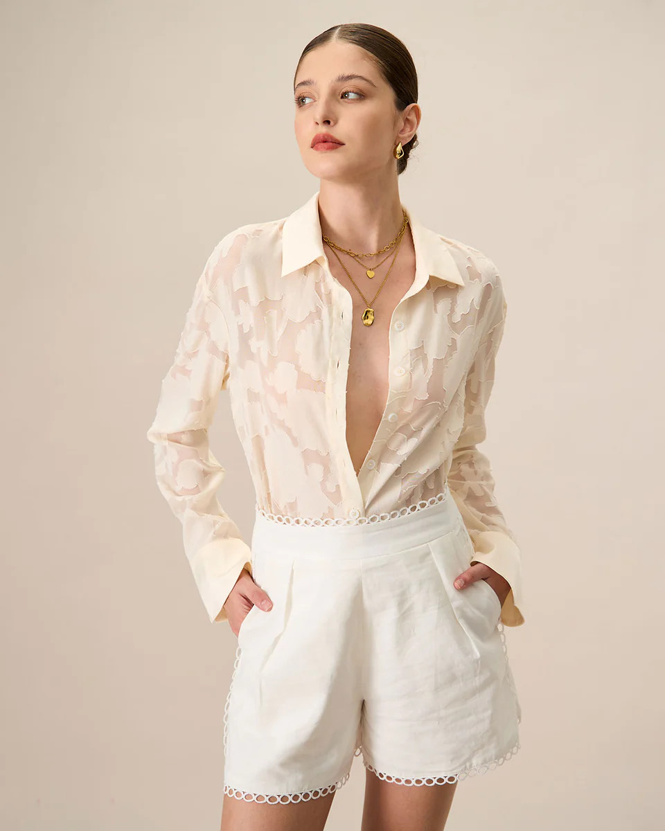 Women's Apricot Jacquard Long Sleeve Shirt | rihoas.com