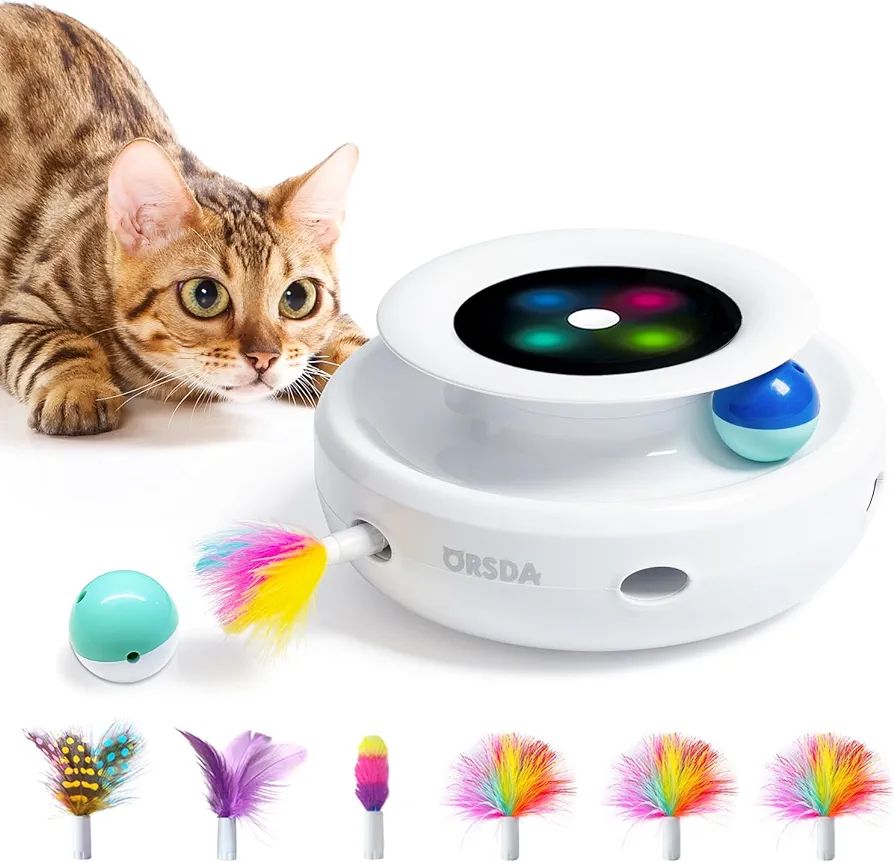 ORSDA 2in1 Interactive Cat Toys for Indoor Cats, Timer Auto On/Off, Cat Toy Balls & Ambush Feathe... | Amazon (US)
