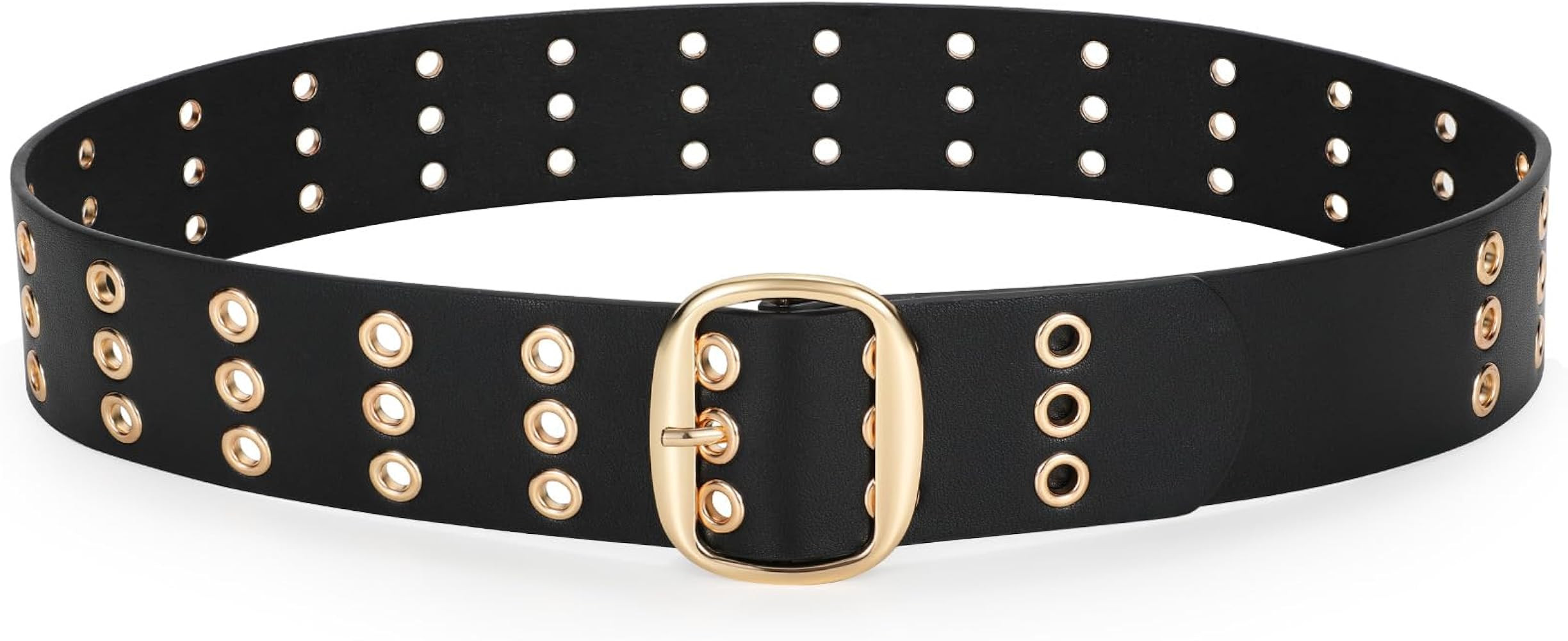 JASGOOD Three Grommet Belt for Women Wide Waist Belt PU Leather Punk Studded Belt for Jeans Pants | Amazon (US)