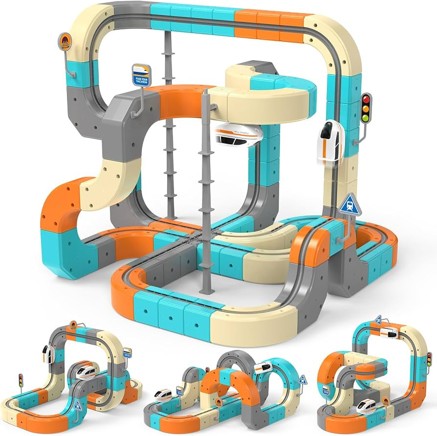 124PCS Electric Train Set, 3D Flexible Race Track for Kids 3 4 5 6 7 8 Years Old, Gravity-Defying... | Amazon (US)
