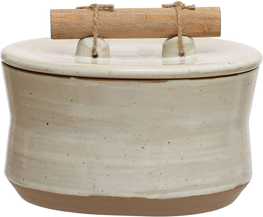 Bloomingville 6.75 Round Stoneware Lid and Pine Wood and Jute Handle in Reactive Glaze, Beige Can... | Amazon (US)