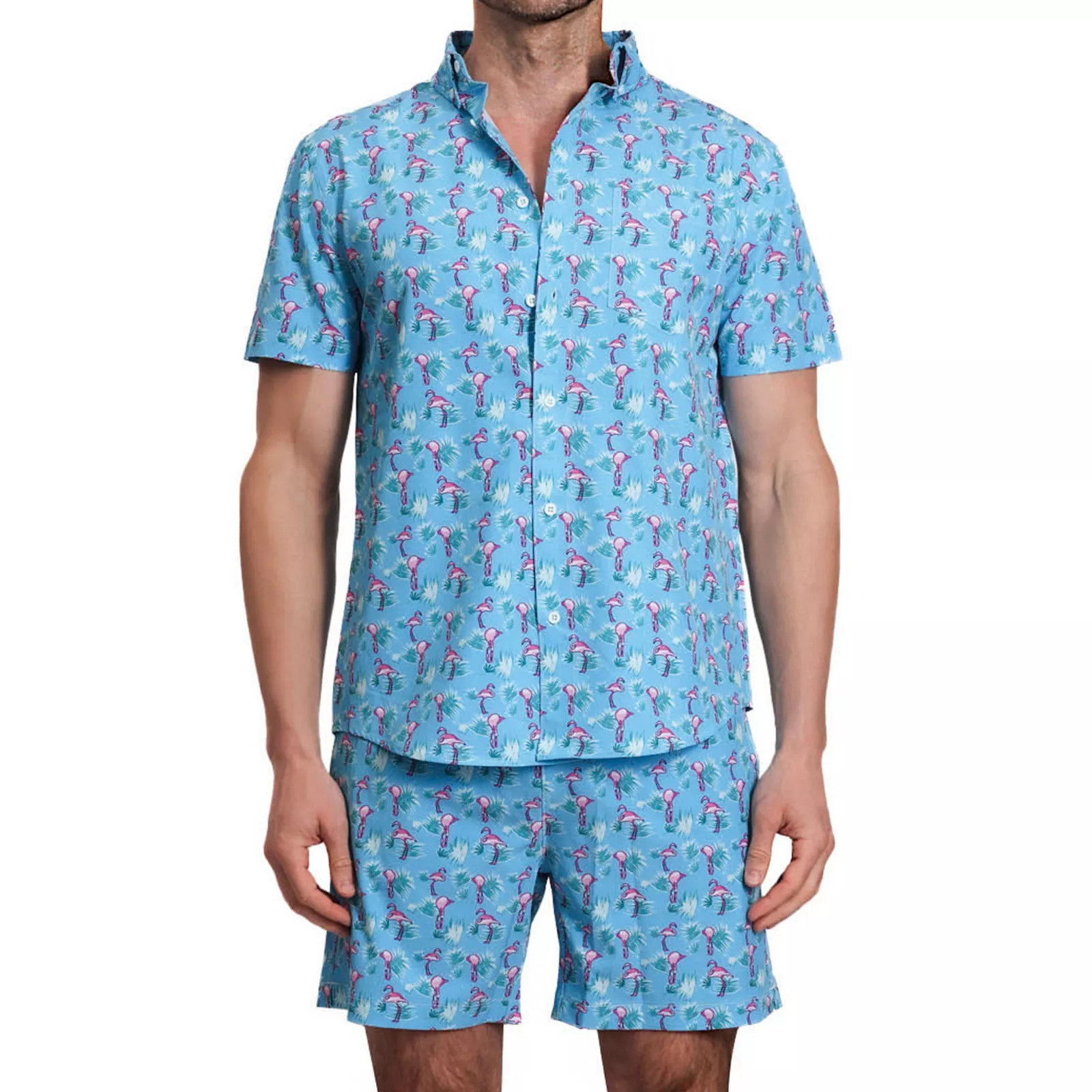 Men's 2-pc. 4-Way Stretch Swim Trunks & Short Sleeve Shirt Set, Size: Medium, Blue | Kohl's
