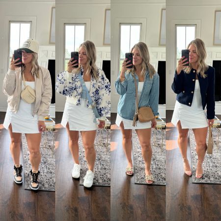 1 dress from Abercrombie, styled 4 different ways for spring!
I wear a M in dress! But could size up for a looser look! 
M in all jackets and tops 
Abercrombie spring fashion, athletic dress, white dress, lady jacket, oversized jean jacket, sporty fit, casual mom fit, spring style 

#LTKstyletip #LTKSeasonal