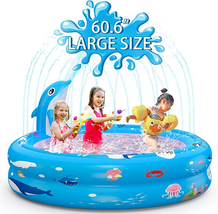 G-TING 2 in 1 Inflatable Kiddie Swimming Pool with Dolphin Sprinkler, 2 Tier Outdoor Backyard Wat... | Amazon (US)