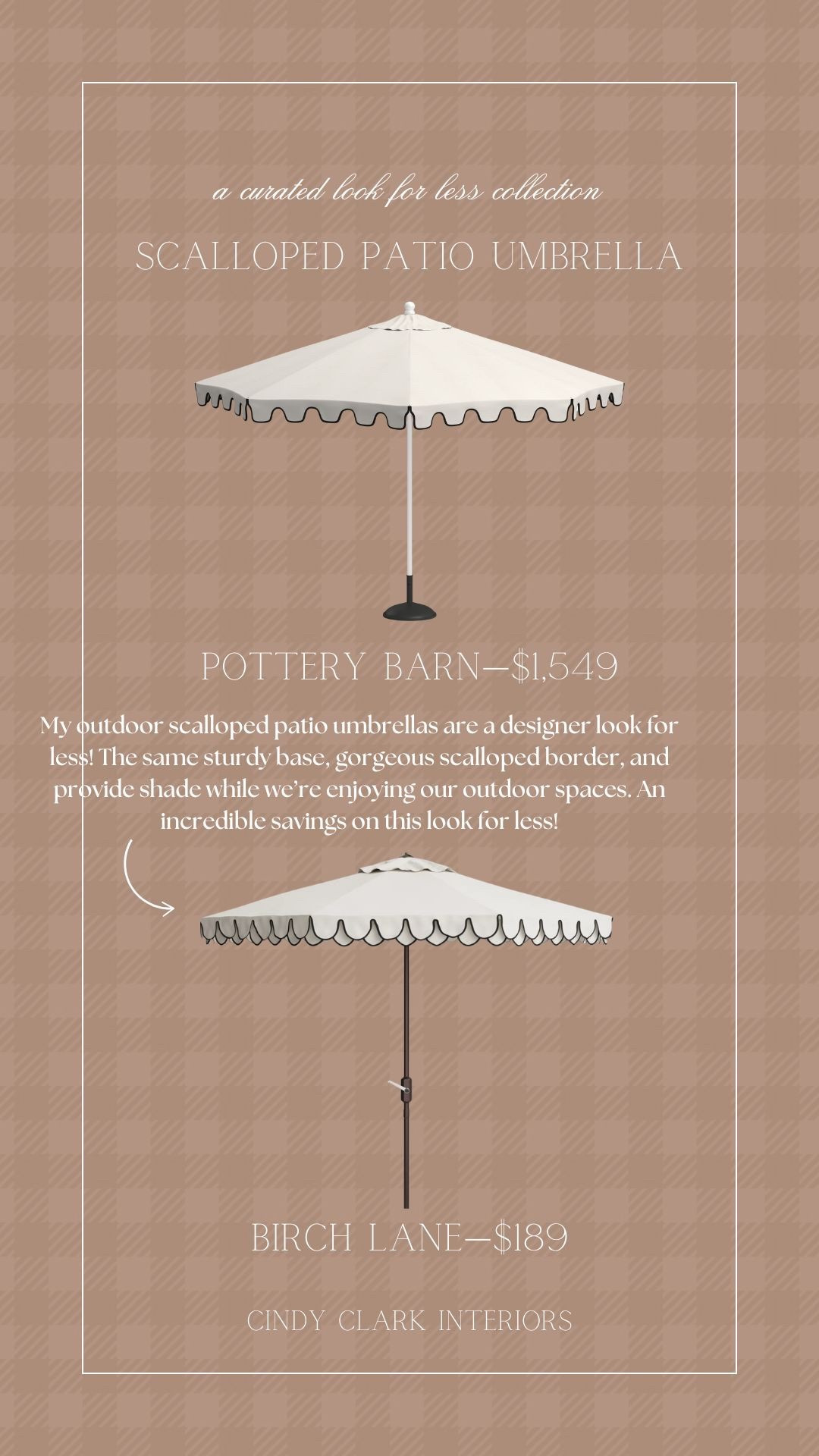 My outdoor scalloped patio umbrellas are a designer look for less! The same sturdy base, gorgeous scalloped border, and provide shade while we’re enjoying our outdoor spaces. An incredible savings on this look for less!

#LTKHome