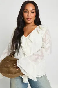 Plus Ruffle Burnout Blouse | boohoo (US & Canada)