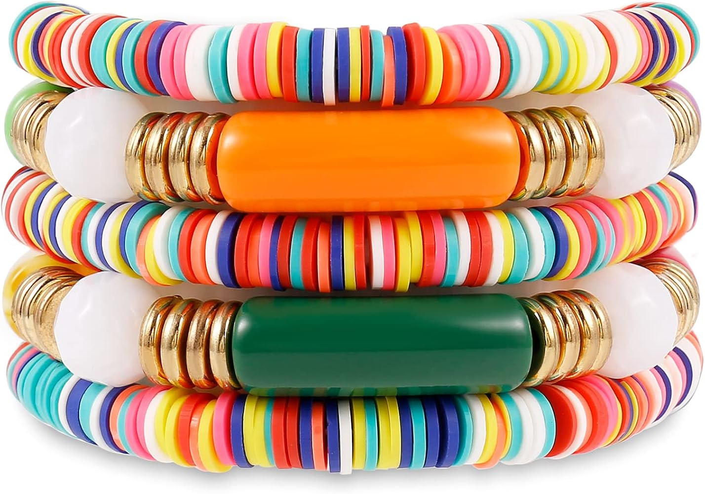 Bamboo Tube Bangles Bracelet Chunky Curved Stacking Clear Acrylic Colorful Beads Stretchable Frie... | Amazon (US)