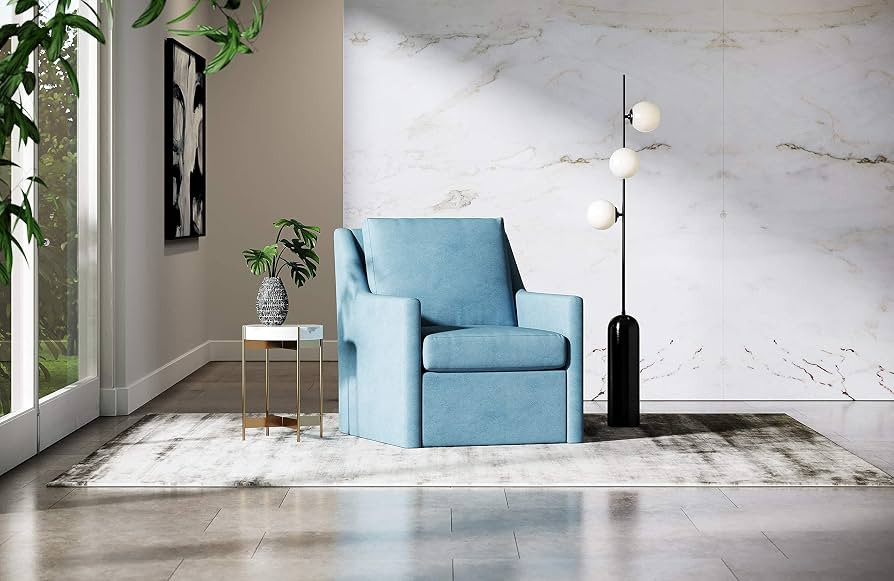 Modern Lounge Chair Modern Lounge Chair in Blue Velvet Water cleanable Aquaclean Upholstery Fabri... | Amazon (US)