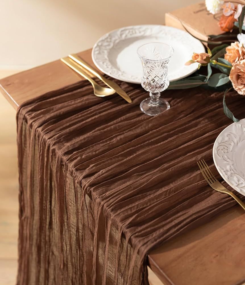 Vitalizart Cheesecloth Table Runner Brown 35 x 120 Inches Gauze Tablecloth 10Ft Boho Rustic Decor... | Amazon (US)