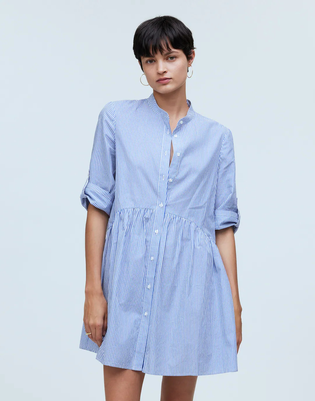 Button-Front Gathered Mini Dress in Stripe Poplin | Madewell