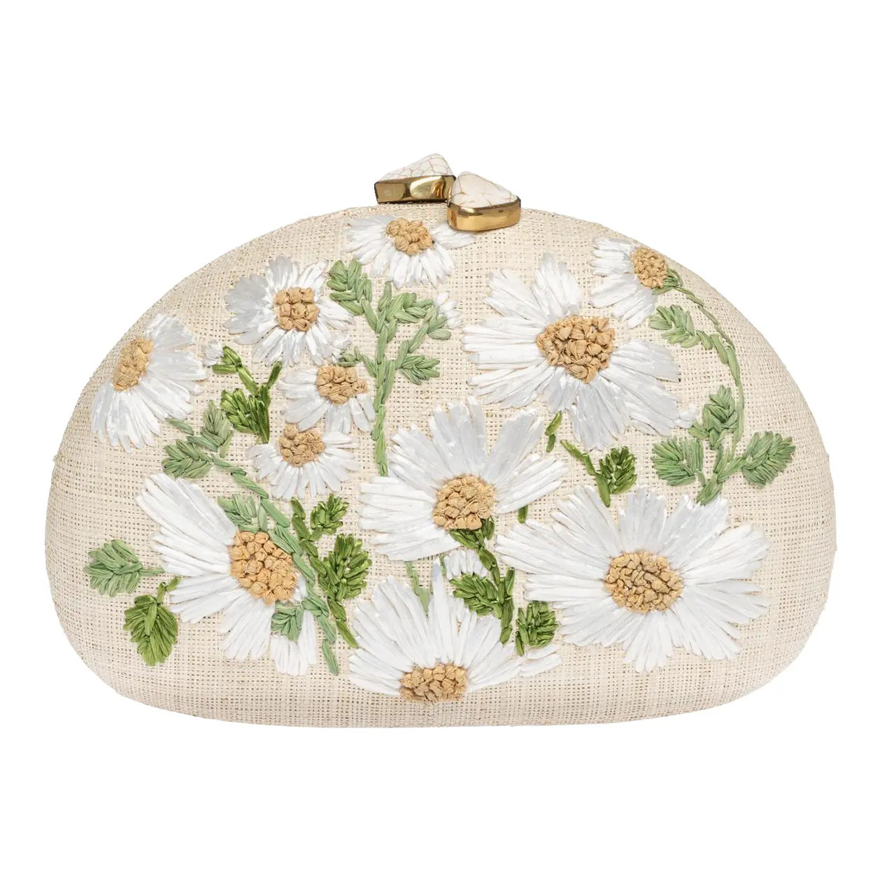 Berna Natural / White Half Moon Clutch | Chairish