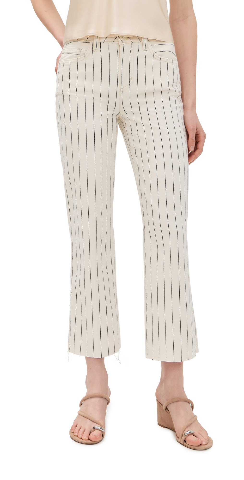 L'AGENCE Wanda Crop Wide Leg Jeans Ecru/Navy Stripe 29 | Shopbop