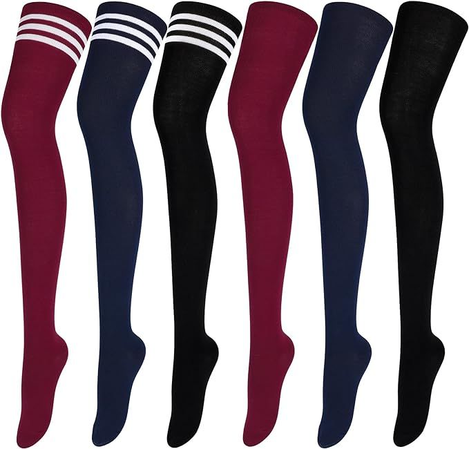 Aneco 6 Pairs Extra Long Socks Long Boot Stockings Thigh High Socks for Women | Amazon (US)