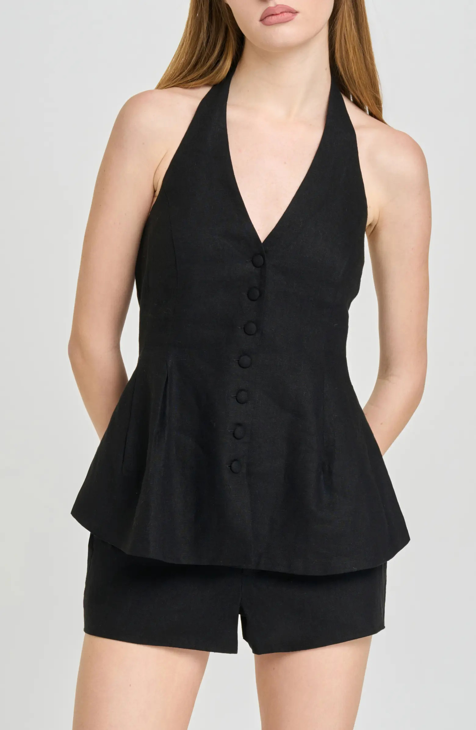 Paloma Button-Up Peplum Halter Top | Nordstrom