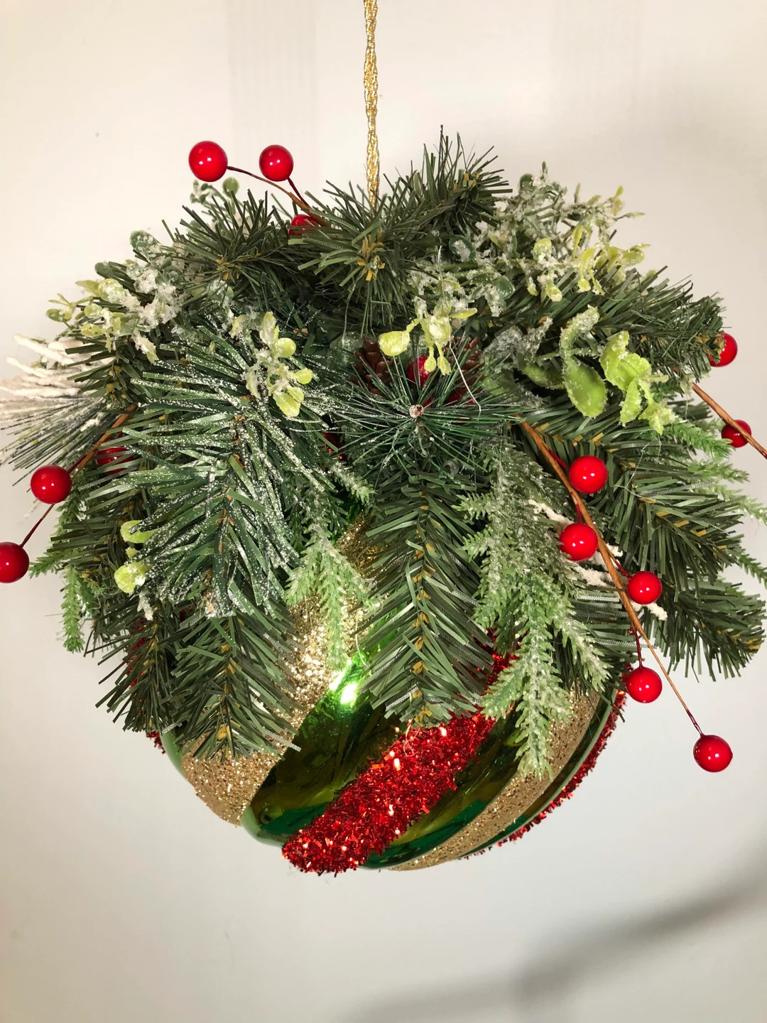 Ornament, Large Hanging Christmas Ball With Greens and Berries - Etsy | Etsy (US)