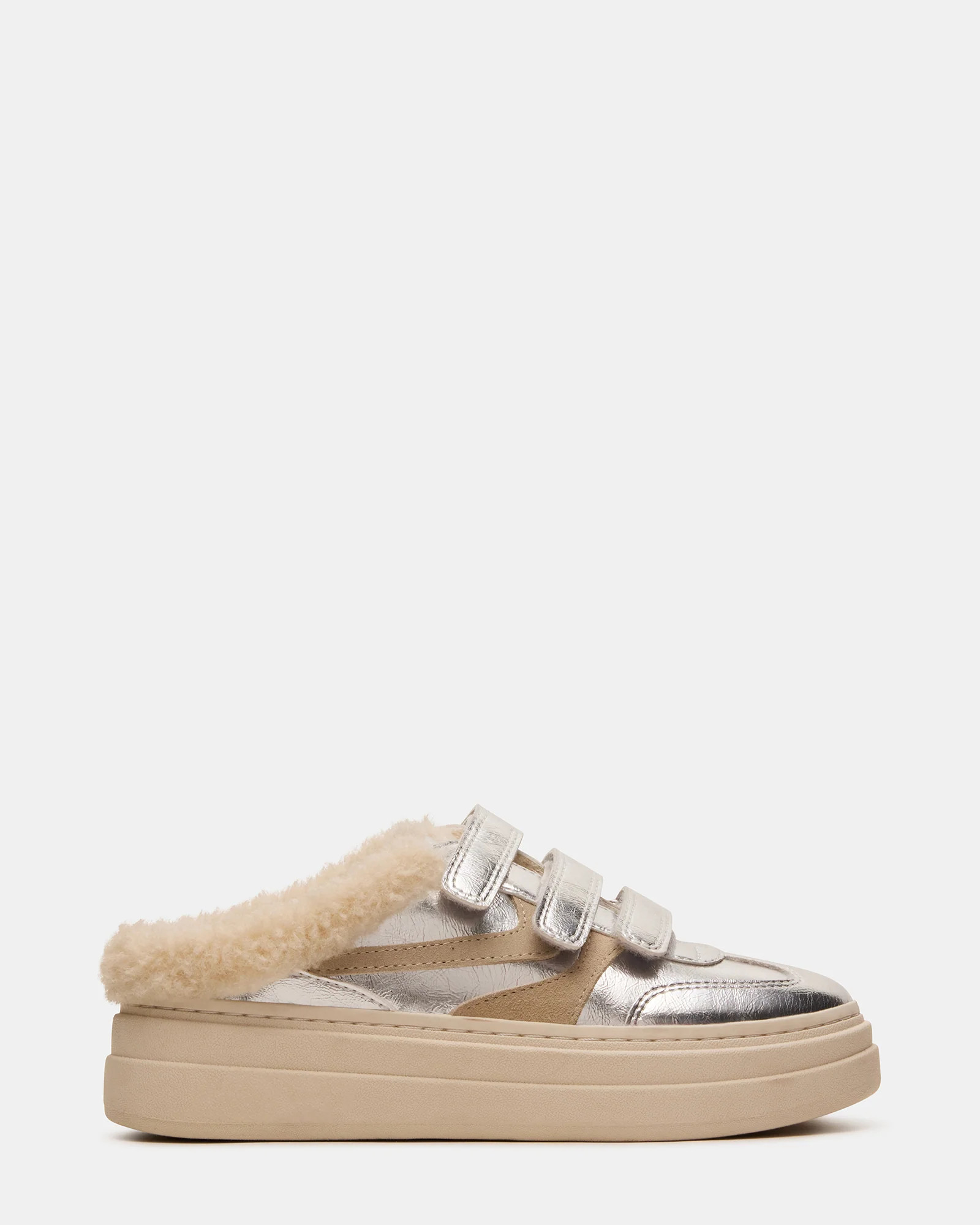 DASHER Silver Low-Top Faux Fur Slip-On Sneaker | Women's Sneakers | Steve Madden (US)