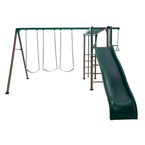 Lifetime Monkey Bar Adventure Swing Set, Outdoor Playset with Monkey Bars, 3 Swings, Trapeze Bar, Slide, Fireman’s Pole, UV‑Resistant Powder‑Coated Steel, Backyard Playground for Kids | Amazon (US)